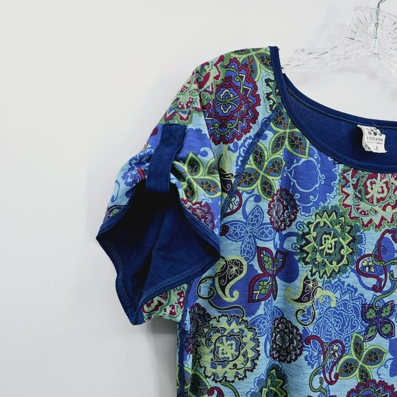Title Nine Dress Athena Athletic M Blue Floral Paisley Short Tab Raglan Sleeve - Picture 3 of 12
